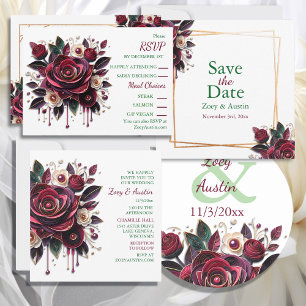 Paper Quilling Burgundy Roses and Pearls Invitation
