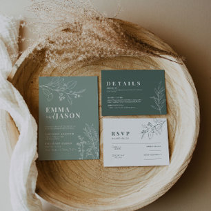 Sage Green Wedding Floral Invitation 