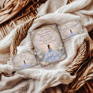 Powder Blue Rose Garden Quinceañera Invitation