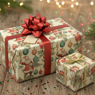 Kitschy Santa and Ornaments Wrapping Paper