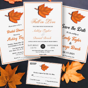 Elegant Rustic Autumn Leaves Chic Fall Wedding Invitation
