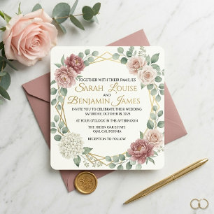 Elegant Dusty Rose Geometric Floral Watercolor  Place Card