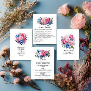 Pink and Blue Floral Wedding Invitation