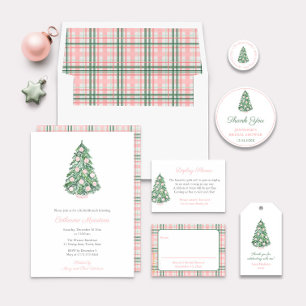 Pink And Green Christmas Chinoiserie Bridal Brunch Invitation