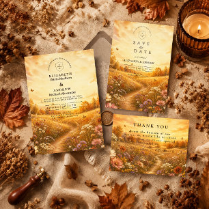 Whimsical Autumn Wildflower Wedding Thank You Card