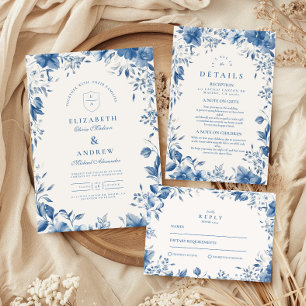 Chinoiserie French Blue Victorian Floral Wedding Save The Date