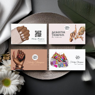 Hot-Pink African American Manicure Salon QR Code Business Card