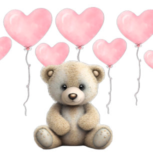 Realistic Teddy Bear Pink Balloon Girl Baby Shower Invitation