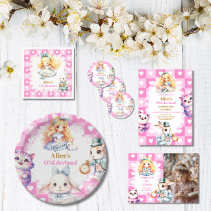 Pink Gold Alice in Wonderland Birthday Tea Party Wrapping Paper