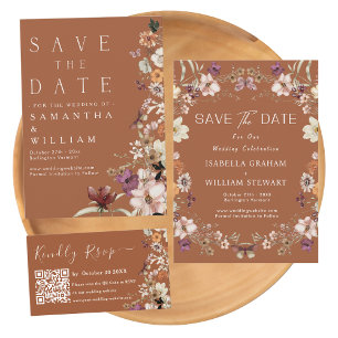 Boho Wildflower Rustic Terracotta Save The Date Invitation