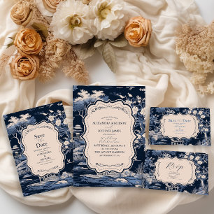 Elegant Blue Toile De Jouy  Wedding Invitation