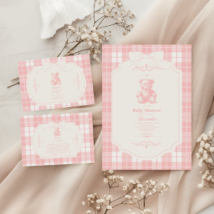 Pink Bow Gingham French Teddy  Books for Baby Enclosure Card