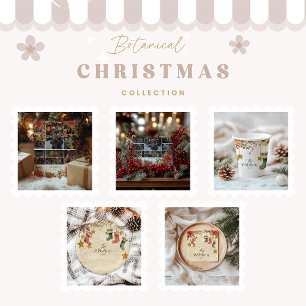 Photo Rustic Stockings and Poinsettias Christmas Holiday Card