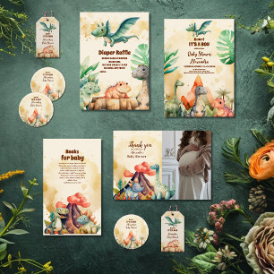 Watercolor Cute Dinosaur  Diapper Raffle Enclosure Card