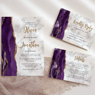 Purple Gold Glitter Script Wedding Details Enclosure Card