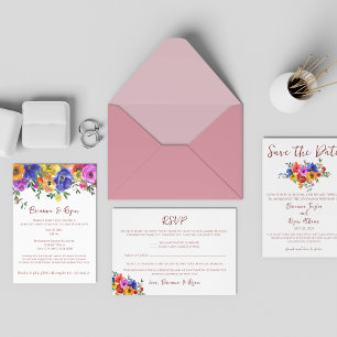 Colourful Floral Watercolor Save the Date
