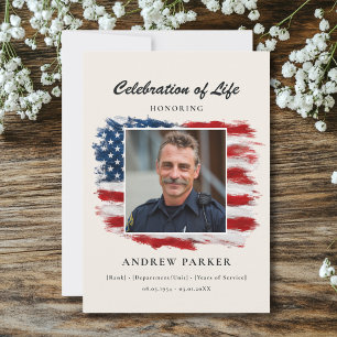 Celebration of Life Patriotic Floral Photo  Beige Invitation