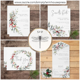 Rustic Winter Holly Berries & Snow Details Enclosure Card