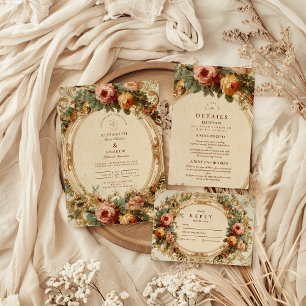 Vintage Baroque Rose Wedding Invitation