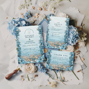 Pastel Coastal Blue Florals Wedding Thank You Card