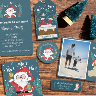 Santa with List Blue Holiday Return Address Labels