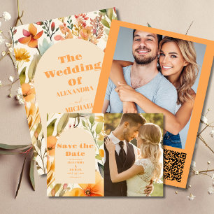 Watercolor Pink Orange Wildflowers Wedding Save The Date