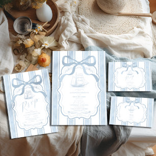 Nautical Navy White Stripes Boat Wedding Invitation