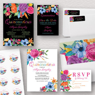Fiesta Flowers White Watercolor Floral RSVP Card
