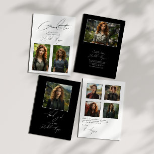 Bold Black and White Modern Graduation Photo Invitation