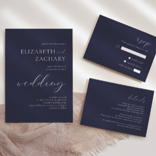 Simple Elegant Dark Navy Blue Wedding RSVP Card