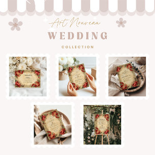 Art Nouveau Red Rose Wedding Invitation