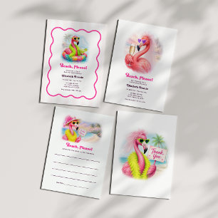 Beach Please Flamingo Bachelorette Photo Thank You Card