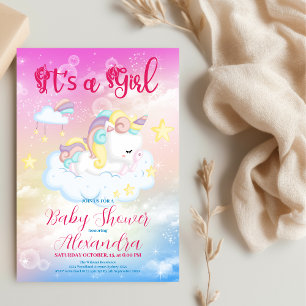 Cute Unicorn Rainbow Baby Shower All In One Invitation