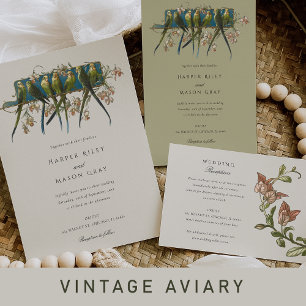 Botanical Elegance Parrot Wedding Reception Card
