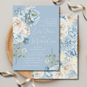 Romantic Blue Floral RSVP QR Code Photo Wedding