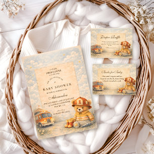 Teddy Bear Firefighter Baby Shower Invitation