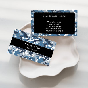 Winter Snow Blue Camouflage, Military, Army Business Card