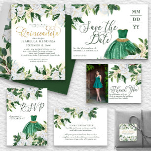 Green and Gold White Peony Rose Floral Mis Quince Square Sticker