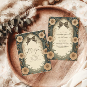Vintage Coquette Bow Floral Art Nouveau Wedding  Enclosure Card
