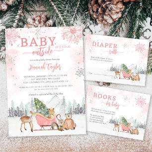 Diaper Raffle Winter Woodland Girls Baby Shower Enclosure Card