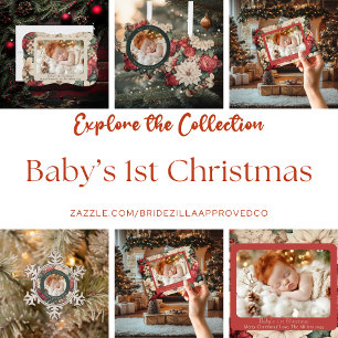 Vintage Classic Christmas Red & White Floral Photo Holiday Card