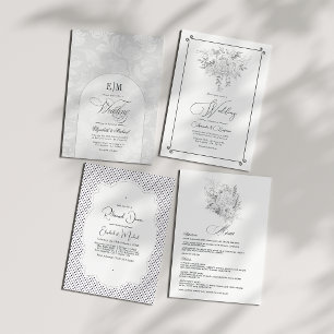 Elegant Vintage Lace Arch Monogram White Wedding Invitation