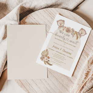Twin Trivia Game Watercolor Boho Bear Baby Shower Invitation