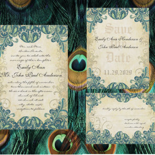 Die Cut Green Raspberry Blue Wedding Invitation