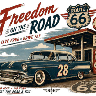 Freedom on the Road Route 66 Vintage Americana T-S T-Shirt