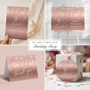 Rose Gold Glitter Budget 50th Birthday Invitation Flyer