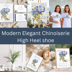 Chinoiserie Watercolor Floral Heel Bridal Shower  Invitation