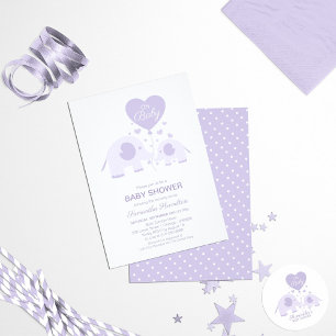 Oh Baby Lavender Cute Elephant Baby Shower Advice Invitation