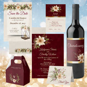 Poinsettia & Berries Elegant Wedding Invitation