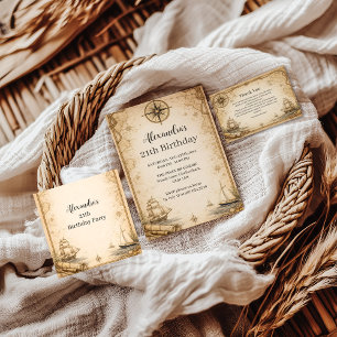 Antique Nautical Map Birthday Invitation